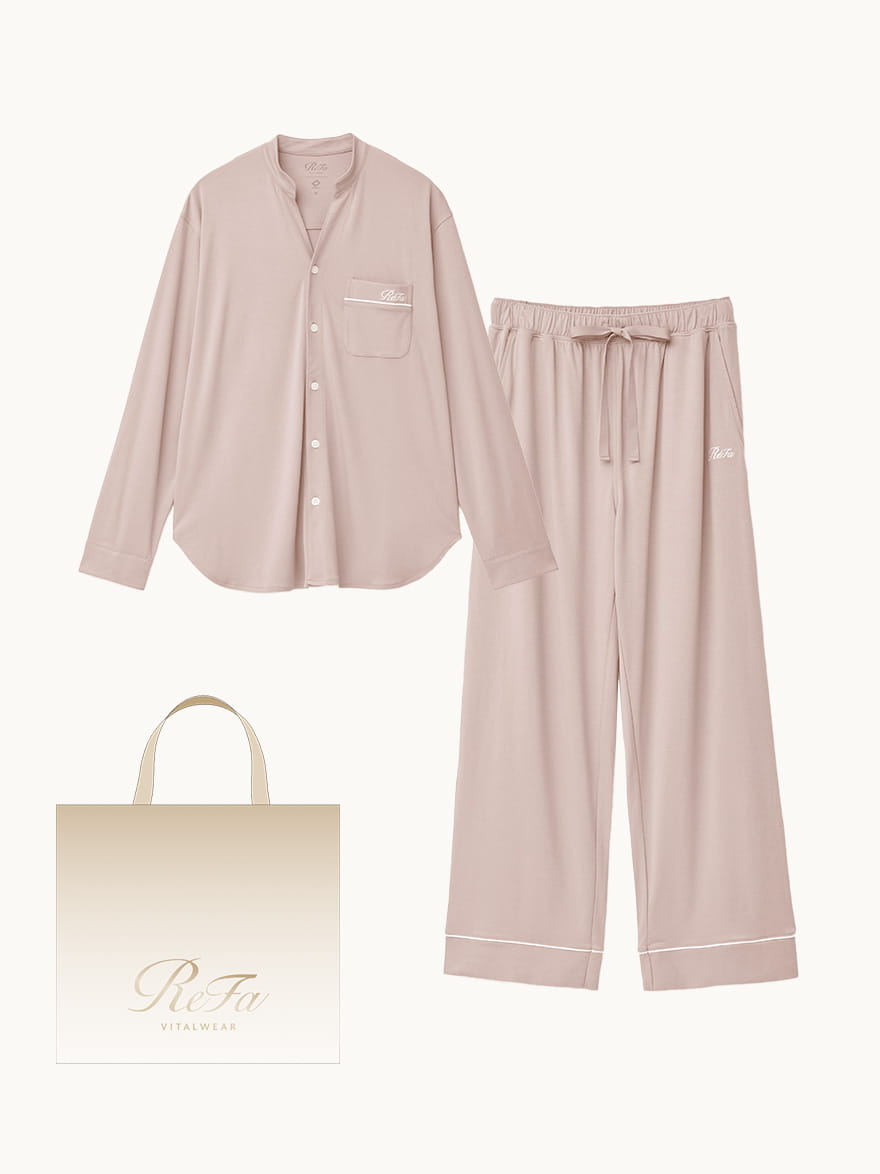 【ReFa VITALWEARギフトショッパーセットM】リファ バイタルテック モイストスムース スタンドカラースリープウェア/MEN ベージュ SS