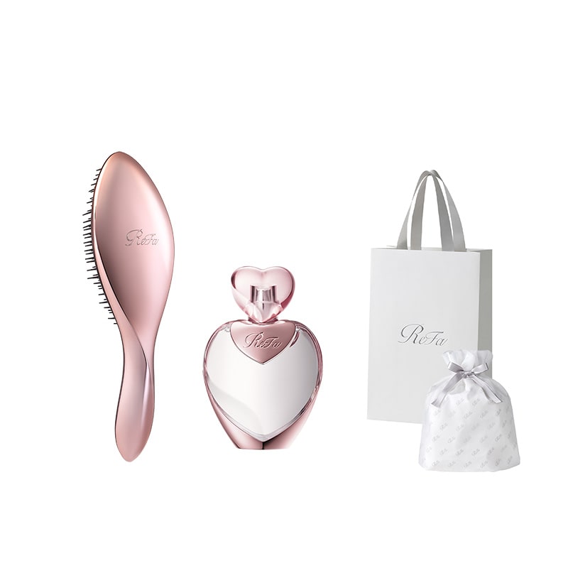 【ReFaギフトラッピングセット】リファエールブラシ（ローズゴールド） & リファハートヘアフレグランス 30mL（ローズゴールド）