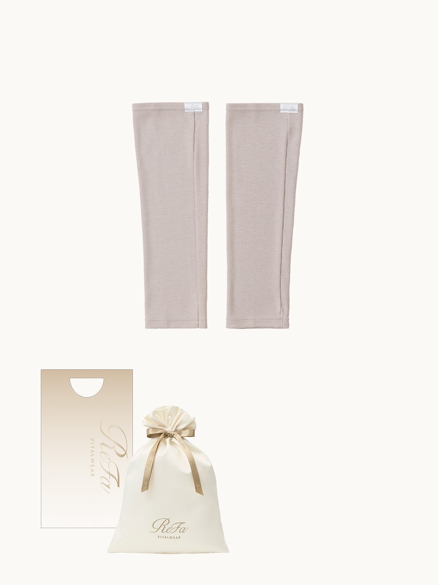 【ReFa VITALWEARギフトラッピングセットM & ショッパーS】リファ バイタルテック モイストリブ レッグウォーマー ベージュ S-L
