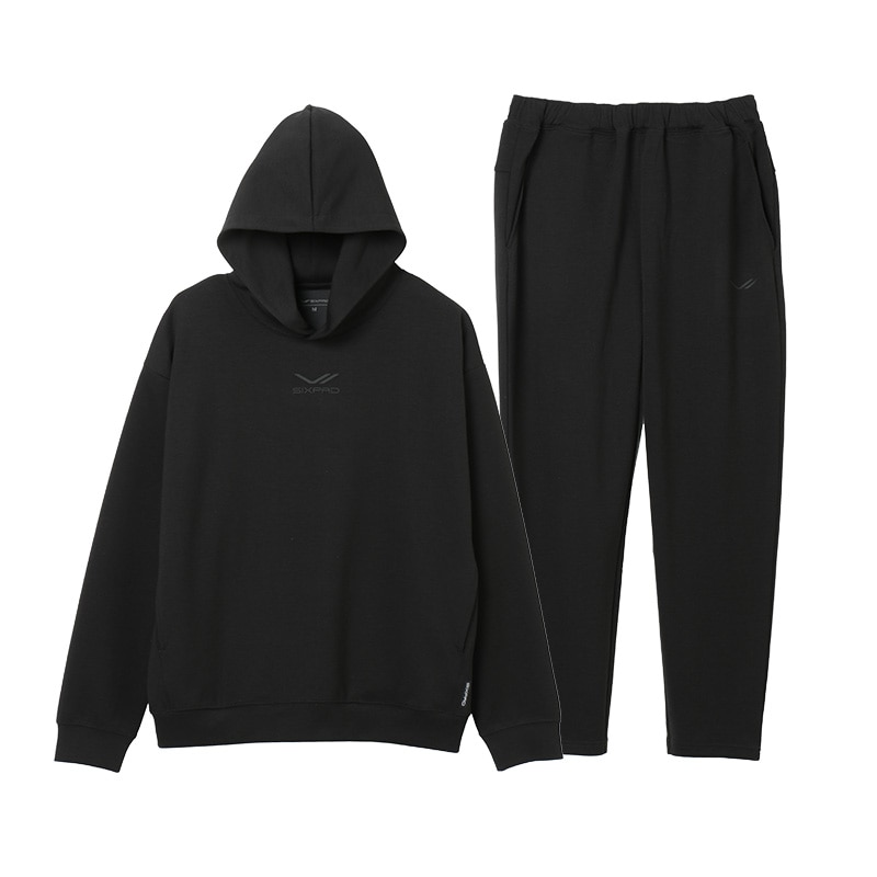 シックスパッド リカバリーウェア(パーカー&テーパードパンツ)上下セット ブラック S
