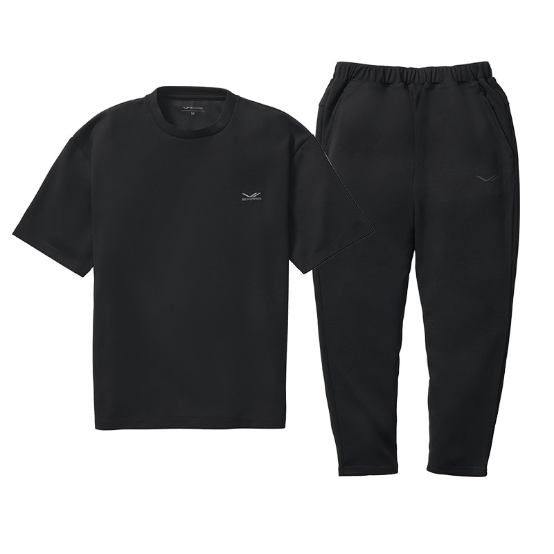 シックスパッド リカバリーウェア オーバーサイズTシャツ ブラック S & シックスパッド リカバリーウェア テーパードパンツ ブラック S セット