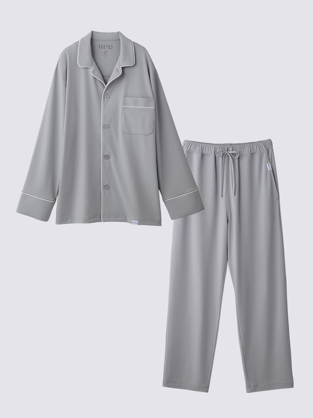 ReD ぐっすりパジャマ ベーシック 前開き長袖＆ロングパンツ上下セット ライトグレー M